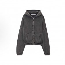 알렉산더왕 SS25 테리 코튼 워시드 로고 프린트 후드 집업 오버핏 긴팔 맨투맨