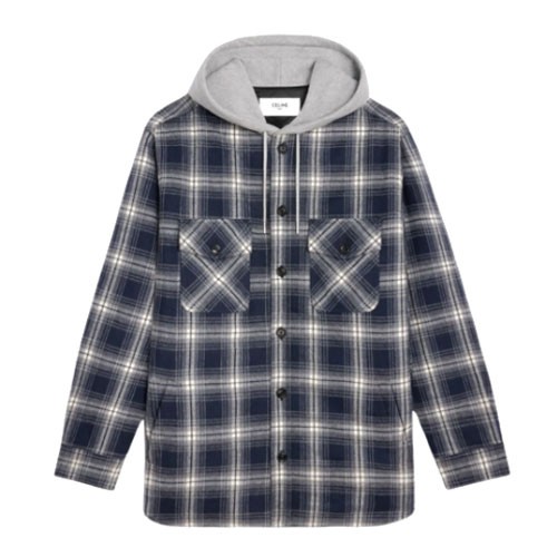 셀린느체크 캐시미어 후드 셔츠 자켓 (X공장)