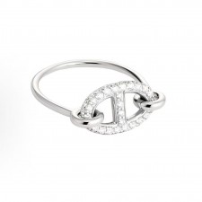 에르메스 뉴 파랑돌 로고 다이아몬드 링 여성 실버