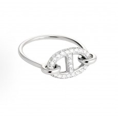 에르메스 뉴 파랑돌 로고 다이아몬드 링 여성 실버