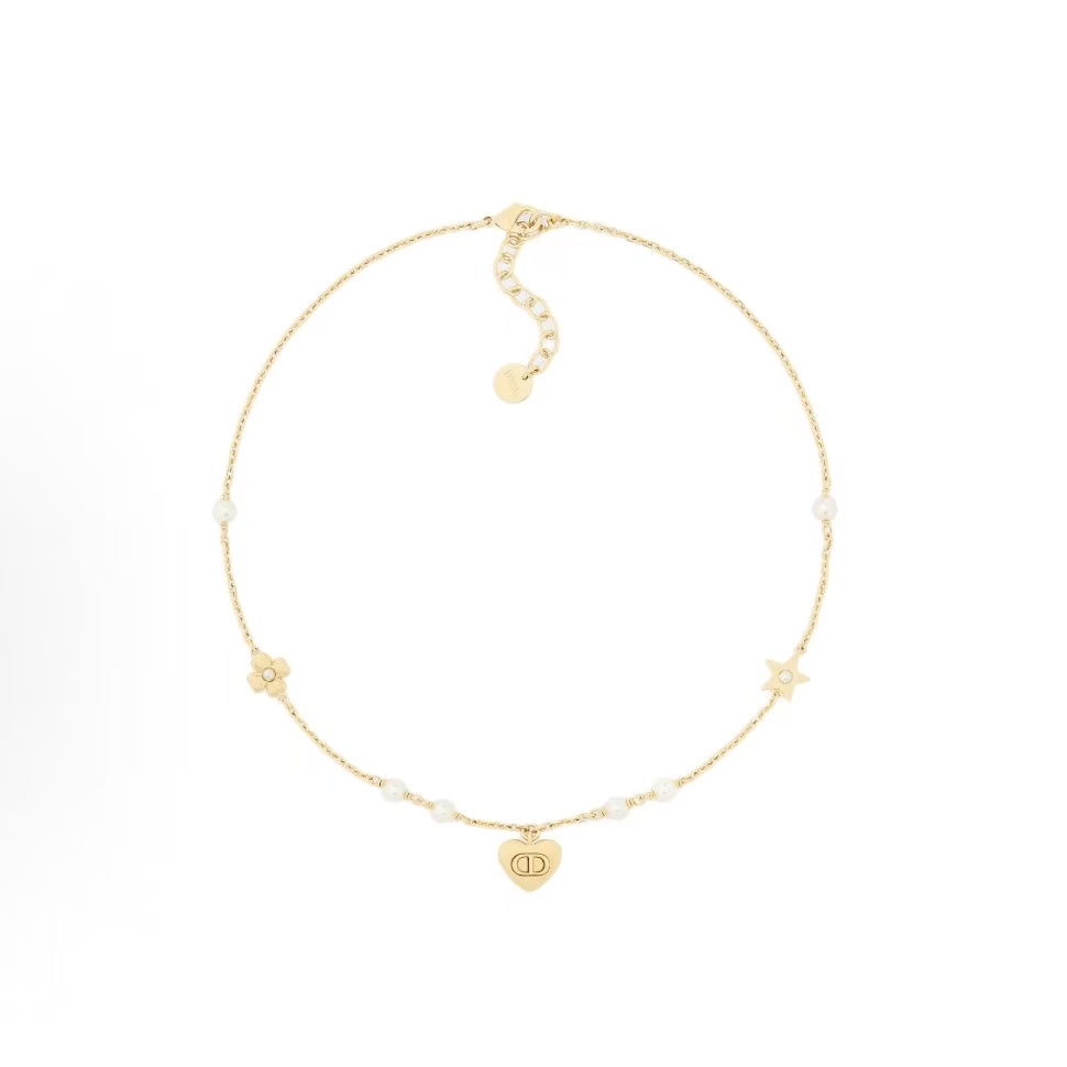 디올 럭키 시리즈 유니크 디자인 레진 진주 목걸이 여성용 골드