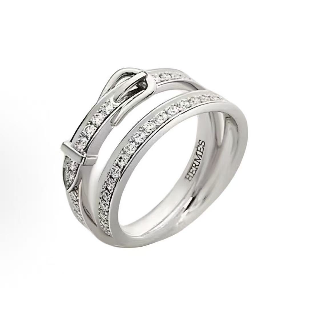 에르메스 풀 다이아몬드 더블 링 화이트골드 여성용 실버