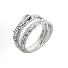 에르메스 풀 다이아몬드 더블 링 화이트골드 여성용 실버