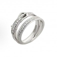 에르메스 풀 다이아몬드 더블 링 화이트골드 여성용 실버