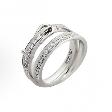 에르메스 풀 다이아몬드 더블 링 화이트골드 여성용 실버