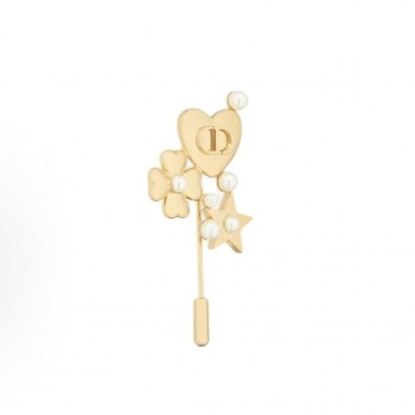 디올 러키 시리즈 레진 진주 브로치 여성용 골드