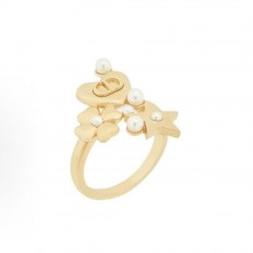 디올 러키 시리즈 하트 디자인 골드 메탈 링 여성용 골드