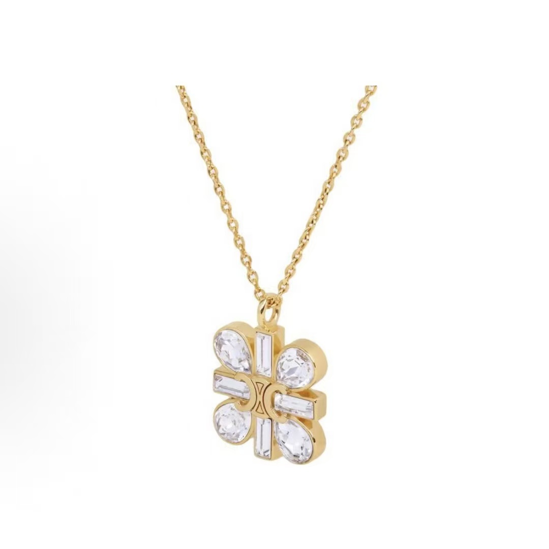 셀린느 브랜드 로고 브라스 목걸이 여성 골드