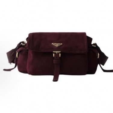 프라다 익스플로어 미디움 스웨이드 숄더백 1BD394 버건디스웨이드