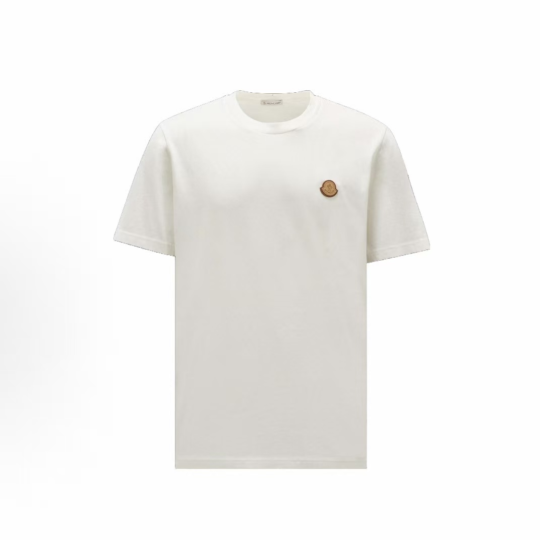 몽클레르 솔리드 로고 패치 라운드넥 반팔 티셔츠 남성용 화이트 (탑몽X)