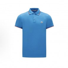 몽클레르 남성 솔리드 컬러 오버핏 폴로 반소매 티셔츠 블루 (탑몽X)