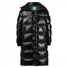 몽클레르 FW21 Hanoverian 시리즈 광택 솔리드 컬러 후드 미디 구스다운 패딩 블랙 (탑몽X)