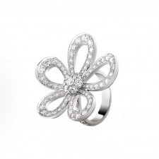 반클리프 아펠 플라워레이스 플라워 디자인 18K 화이트골드 다이아몬드 반지 여성