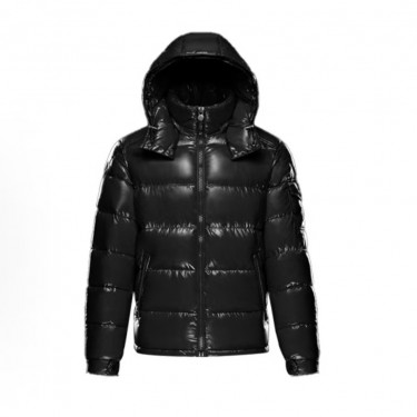 몽클레르 시리즈 구스다운 스키 시즌 단색 글로시 방수 보온 숏 후드 다운 재킷 겨울 유니섹스 블랙