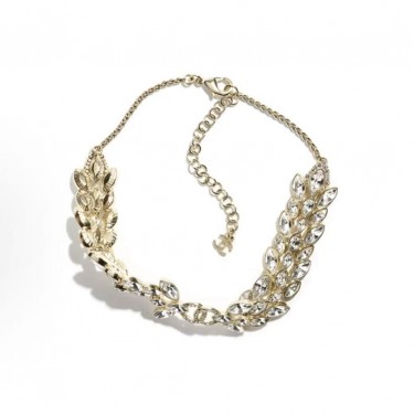 샤넬 23S 3열 크리스탈 잎사귀 장식 메탈 목걸이 여성용 골드
