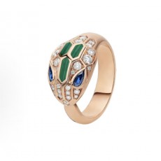 불가리 세르펜티 스네이크 디테일 18K 로즈골드 말라카이트 다이아몬드 반지 여성용