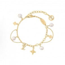 루이비통 플라워 모티프 메탈 레진 비즈 브레이슬릿 여자 골드