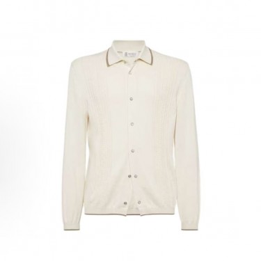 브루넬로 쿠치넬리 SS25 솔리드 싱글 버튼 긴팔 셔츠 남성용 베이지 (B+공장)