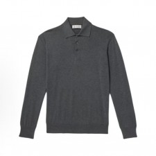 브루넬로 쿠치넬리 솔리드 라운드넥 직통 긴팔 폴로셔츠 남성용 그레이 (B+공장)