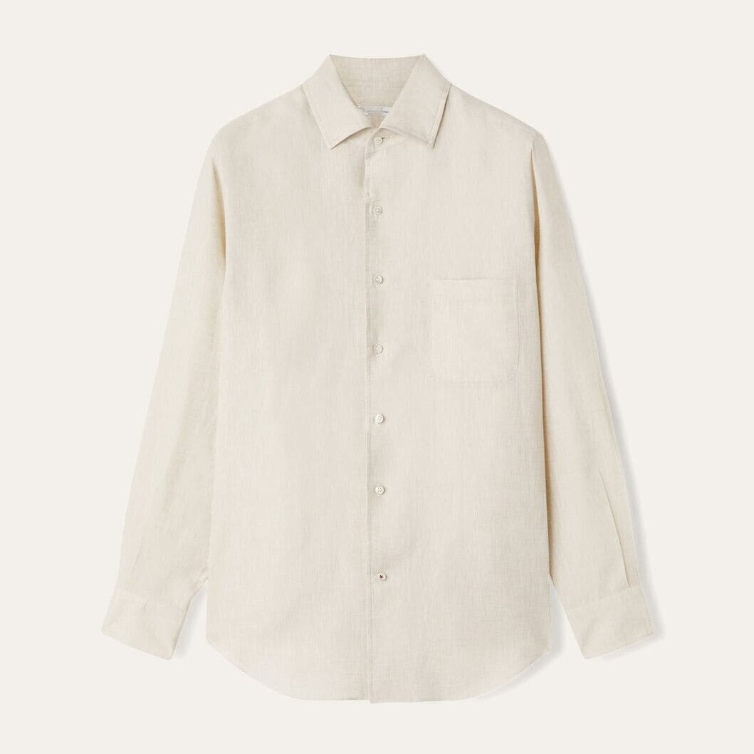 로로피아나 솔리드 칼라 싱글 버튼 긴팔 셔츠 남성용 아이보리 (B+공장)