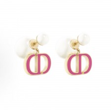 디올 CD 로고 비드 장식 레진 메탈 이어링 여성용 핑크