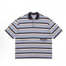 우영미 SS25 스트라이프 심플 반팔 티셔츠 남성용 블루