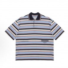 우영미 SS25 스트라이프 심플 반팔 티셔츠 남성용 블루