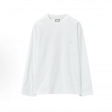우영미 레터 플라워 드롭숄더 라운드넥 긴팔 티셔츠 남성용 화이트