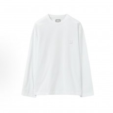 우영미 레터 플라워 드롭숄더 라운드넥 긴팔 티셔츠 남성용 화이트