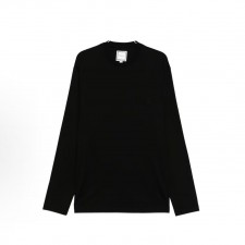 우영미 레터 플라워 드롭숄더 라운드넥 긴팔 티셔츠 남성용 블랙