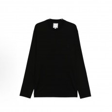 우영미 레터 플라워 드롭숄더 라운드넥 긴팔 티셔츠 남성용 블랙