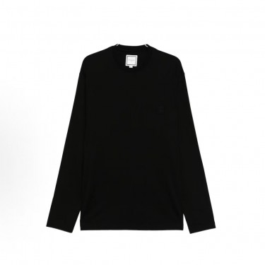 우영미 레터 플라워 드롭숄더 라운드넥 긴팔 티셔츠 남성용 블랙