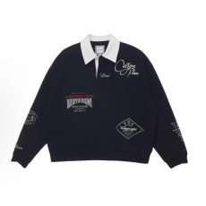 우영미 SS25 자수 패턴 칼라 긴팔 스웨트셔츠 남성용 블랙