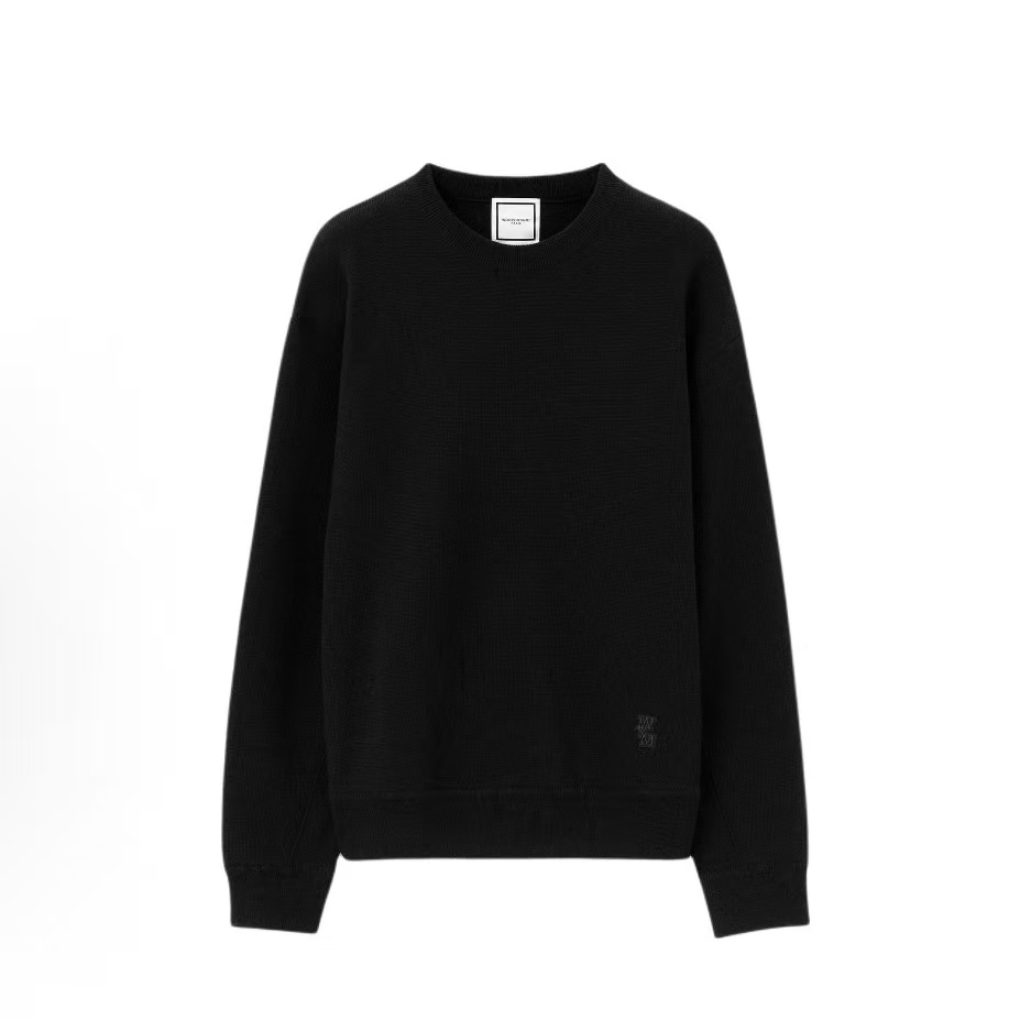 우영미 FW25 라운드 넥 심플 풀오버 니트 스웨터 남성용 블랙