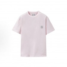 우영미 남성 솔리드 라운드넥 반팔 티셔츠 핑크