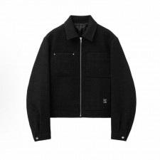 우영미 SS25 남성 솔리드 트위드 지퍼 긴팔 자켓 블랙