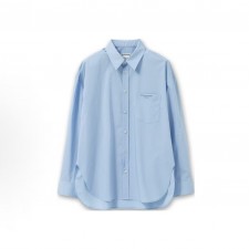우영미 SS25 남성 가슴 포켓 칼라 긴팔 셔츠 블루