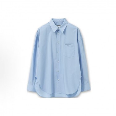 우영미 SS25 남성 가슴 포켓 칼라 긴팔 셔츠 블루