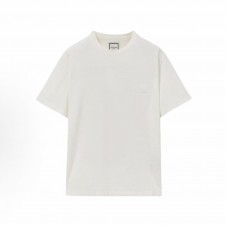 우영미 남녀공용 플라워 백 레터 프린트 라운드넥 반팔 티셔츠 화이트 베이지