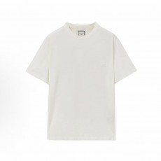 우영미 남녀공용 플라워 백 레터 프린트 라운드넥 반팔 티셔츠 화이트 베이지