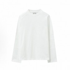 우영미 SS25 단색 캐주얼 라운드넥 긴팔 티셔츠 남성용 화이트