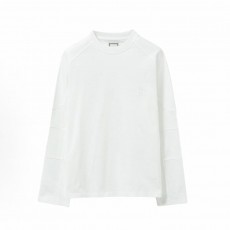 우영미 SS25 단색 캐주얼 라운드넥 긴팔 티셔츠 남성용 화이트