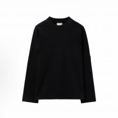 우영미 SS25 단색 캐주얼 라운드넥 긴팔 티셔츠 남성용 블랙