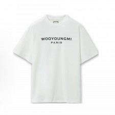 우영미 로고 프린트 라운드넥 반팔 티셔츠 남성용 화이트