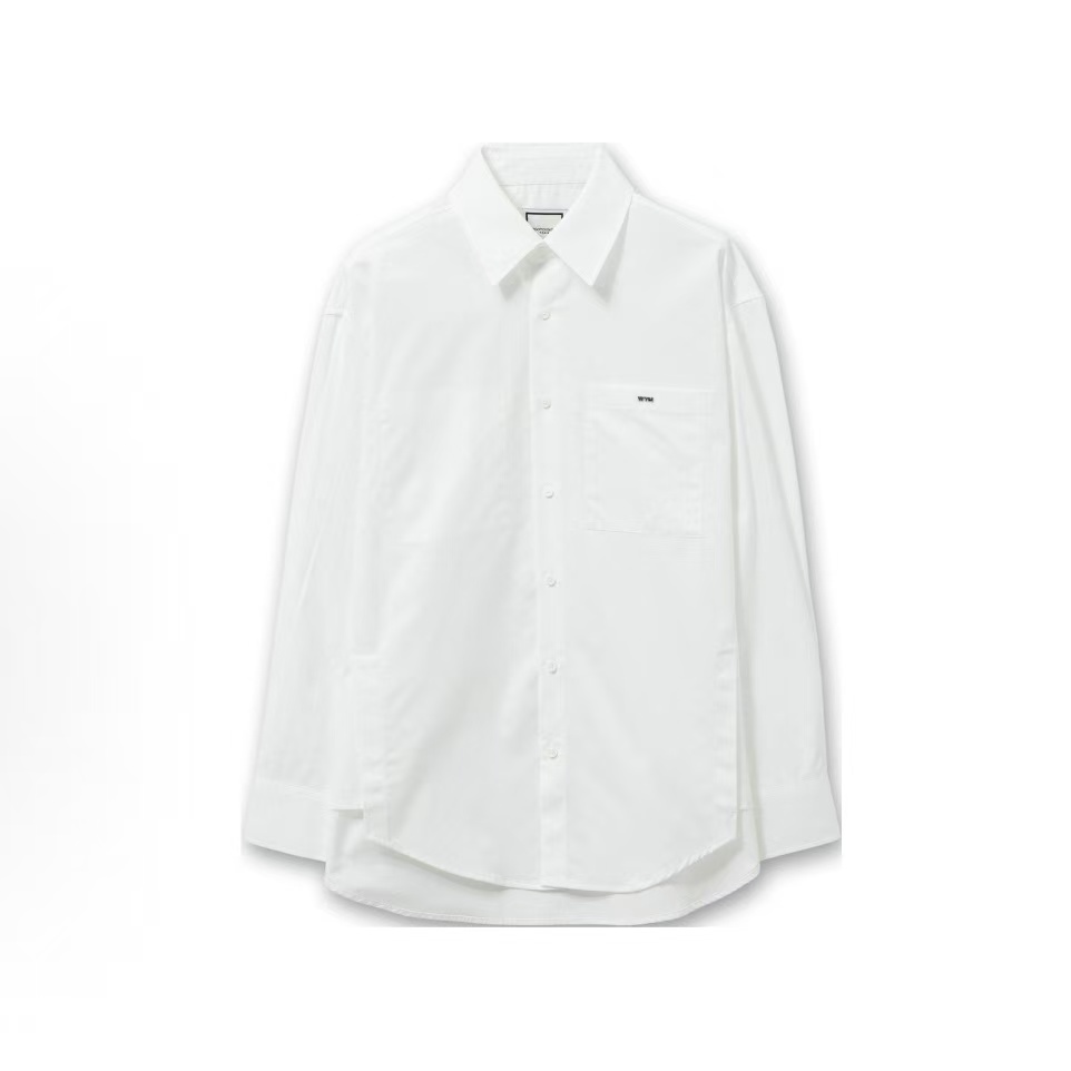 우영미 SS25 캐주얼 스프레드 칼라 싱글 버튼 긴팔 셔츠 남성 화이트