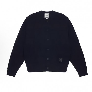 우영미 FW24 단추 포인트 솔리드 긴팔 니트 남성용 다크블루