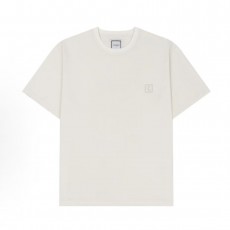 우영미 SS23 플로럴 라운드넥 반팔 티셔츠 남성용 아이보리