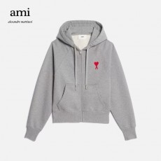 아미파리스 SS23 로고 엠블럼 프린트 지퍼 후드 스웨트셔츠 그레이 (탑아미공장)