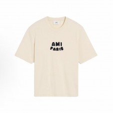 아미파리스 SS25 코튼 크로셰 로고 오버핏 반팔 티셔츠 크림 (탑아미공장)