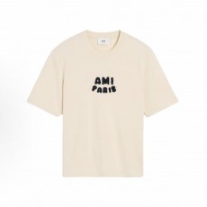 아미파리스 SS25 코튼 크로셰 로고 오버핏 반팔 티셔츠 크림 (탑아미공장)